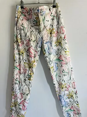 H&M Mujer’s Pantalones al Tobillo Cremallera Y Botón Algodón Poli Floral Talla 38 EUR 10-12 Med Foto 1 de 4