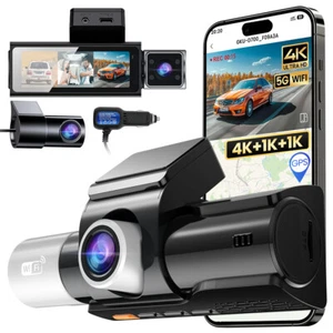 Dash Cam 4K Front Inside and Rear Dash Camera 5G WiFi GPS with Free 64GB SD Card - Picture 1 of 21