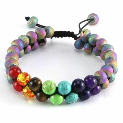 7 Chakra Beads Lava Rock 8mm Double Layer Row Unisex Energy Healing Bracelets - Image 1 of 4