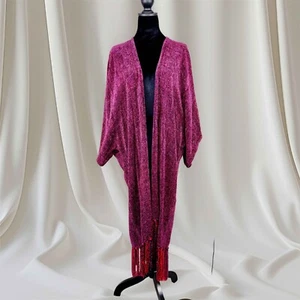Artisan Handmade Jacquard Woven Purple/Red Chenille Full Length Shawl OS - Picture 1 of 12