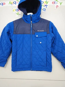 Columbia Jacket Boys S Blue Lookout Cabin Zip Hoodie Quilted Outdoor Hiking Walk - Picture 1 of 19
