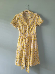 Boden Anastasia Button Down Belted Shirt Dress 6P Lemon Print Pleated - Picture 1 of 4