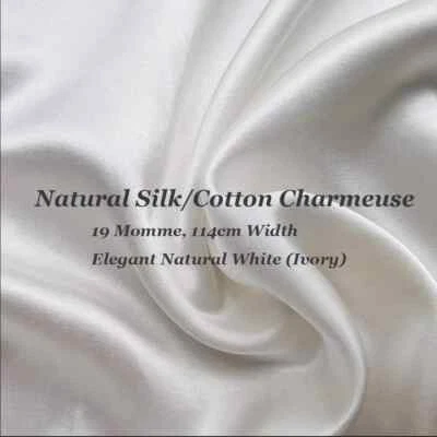 19 momme 45'' Wide By Yards Natural White Silk Cotton Charmeuse Fabric Wedding - Image 1 of 4