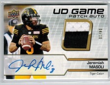 2021 Upper Deck CFL Autograph Patch Jeremiah Masoli Hamilton /10 Tiger-cats Auto