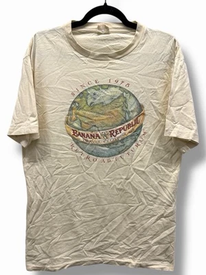 Vintage 1980s Banana Republic Travel Safari Globe T-Shirt Single Stitch XL - Image 1 of 4