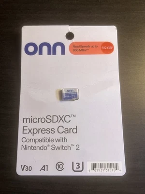 Onn 512GB Micro SD Express Card Nintendo Switch 2*BRAND NEW*NEVER OPENED*