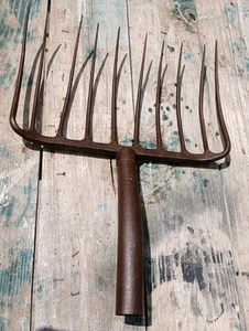 1800s - 1900s Antique 10 Tine Farming Pitchfork 4 Loose Straw Hay Manure Silage - Picture 1 of 8