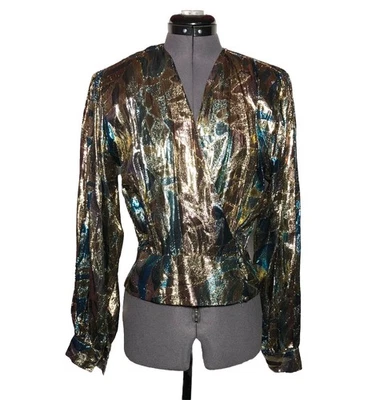 Blusa de Colección Años 80 Helene St. Marie Metálica Lurex Disco Glam Puff Slv Top B36 W28 Foto 1 de 4
