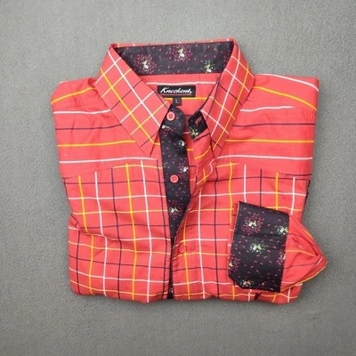 Knockout Shirt Men Extra Large Red Plaid Floral Flip Cuff Western Button Rodeo - Image 1 of 4
