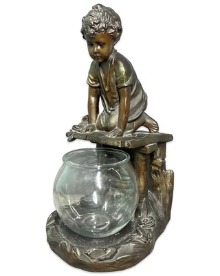 Antigua ESTATUA DE NIÑO Y PECERA Era ART DECO Figura ESCULTURA DE YESO SOPORTE Foto 1 de 4