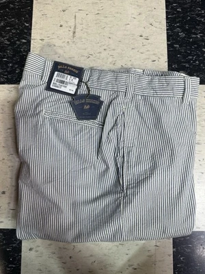 Bills Khakis Seersucker Pants Men's 35 Blue White Stripe Cotton Flat Front USA - Image 1 of 4