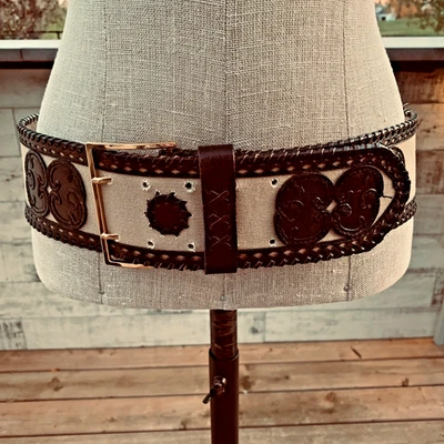 Cinturón Corsé Ancho Declaración Para Mujer L Marrón Cuero Trenzado Boho Chic Años 70 Hippie Foto 1 de 4