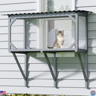 Percha ventana gato exterior Catio - Acogedora hamaca para tomar el sol y dormir la siesta, duradera Foto 1 de 4