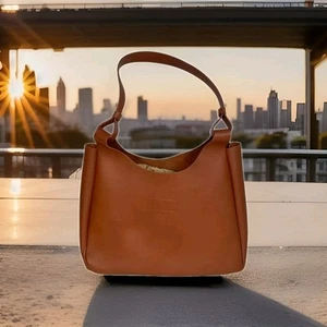 NEIMAN MARCUS Vegan Leather Tote Bag Cognac 15x11 Handles 12” Tan / Brown Chic - Picture 1 of 4