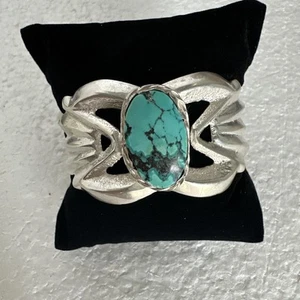 PULSERA BRAZALETE VINTAGE-PLATA ESTERLINA/TURQUESA-ESTILO NAVAJO-FUNDIDO EN ARENA-62,30 GR - Imagen 1 de 7