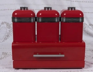 Swan Retro Red 3 Piece Breadbin Storage Set for Tea Coffee & Sugar America Diner - Picture 1 of 10