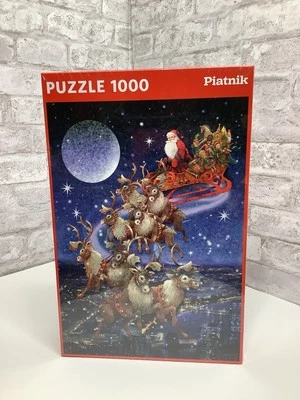 Piatnik Puzzle Santa's Flying Sleigh Christmas 1000 pc Austria Sealed Rare HTF - Image 1 of 4