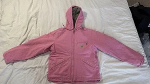 Carhartt Sherpa Lined Duck Canvas Zip Jacket women’s Medium Hooded Pink WJ141 - Picture 1 of 20