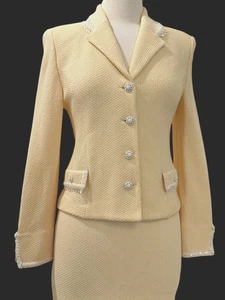 Giacca tuta vintage St. John sera donna Marie grigia con perline gonna taglia 2 - Foto 1 di 22