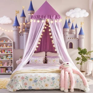 31.5inch Large Dome Bed Canopy for Girls, Double Layer Dreamy Ruffle Princess... - Picture 1 of 9