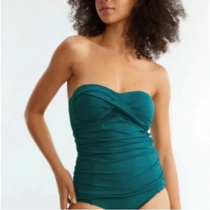 NWT Anne Cole Twist Front Bandeaukini Swim Top Deep Sea Blue Strapless Size M - Picture 1 of 10