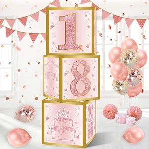 Deko Boxen zum 18. Geburtstag für Mädchen - 3 Stück Rosa Rosegold 18. Geburtstag Ba - Bild 1 von 4