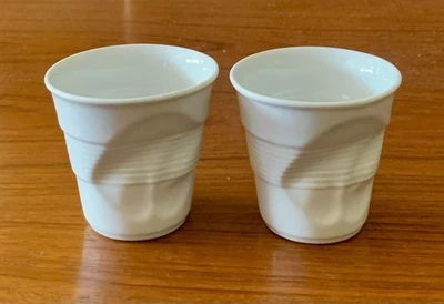 Revol Frois Crumple White Porcelain Tumblers MODERN & FUN! 6 Oz. Set of 2 France - Image 1 of 4