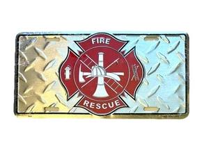 Placa de matrícula de metal de rescate de bomberos - parachoques delantero, cueva de hombre, decoración de garaje nueva - Imagen 1 de 3