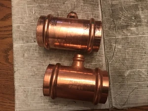 Lot  Of 2 Viega Streamline Copper Press PF40105 Reducing Tee 2" x 2" x 1/2” - Picture 1 of 5
