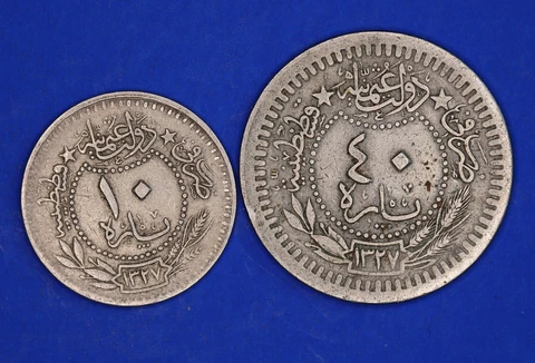 Ottoman Turkey coins ١٣٢٧ 1909 (AH 1327) 10 & 40 para         [27765] Cover