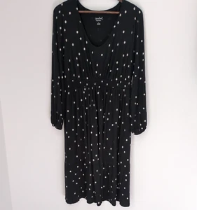Isabel Maternity Dress Sz L Black & White Polka Dot Long Sleeve Stretch V neck - Picture 1 of 5