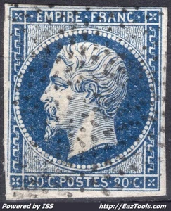 FRANCE 20c BLEU TYPE I N°14A AVEC CACHET ROULETTE DE POINTS - Picture 1 of 2