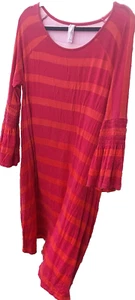 Agnes & Dora Krafft Kleid XL fuchsia rosa Streifen Glockenärmel Rundhals Taschen - Bild 1 von 11