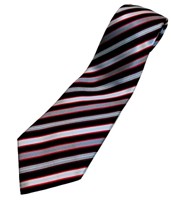 Corbata alta Sean John para hombre negra roja plateada a rayas extra larga 100 % seda Foto 1 de 4