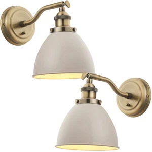 2 PACK Adjustable Industrial Wall Light Brass & Grey Shade Vintage Arm Lamp - Picture 1 of 6