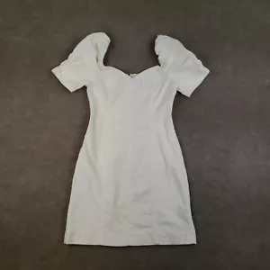 Alice + Olivia Mimi Dress Womens Sz 6 White Denim Puff Sleeve Mini Short Stretch - Picture 1 of 10