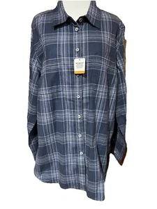 Ridgecut Women’s Navy Plaid Flannel Full Button Shirt Size XL NWT - Picture 1 of 14