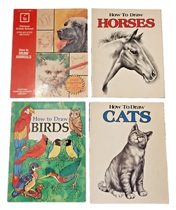 Tiere zeichnen lernen * Hunde Katzen Pferde Vögel und mehr! Konvolut 4 alte Bücher - Bild 1 von 5