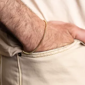 Men's 14K Solid Yellow Gold 2MM Round Box Chain Bracelet 8" Stamped - Picture 1 of 1