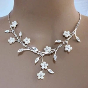 Pearl Flowers Rhinestones necklace earrings jewelry set Wedding Bridal Fashion - Picture 1 of 3