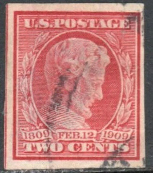 US Scott #368, 2 cent Imperf, guide line left edge - Image 1 of 1