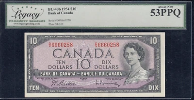 1954 Bank of Canada $10 Banknote - BC-40b - Legacy AU53PPQ - SN:D/V6660258  A19 - Image 1 of 2