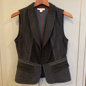 Coldwater Creek Black Grey Polka Dot Herringbone Knit Career Vest Sz Small (6-8) - Picture 1 of 9