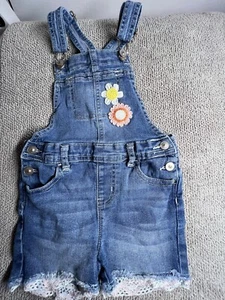 Wonder Nation Girls Overall Denim Blue Floral Stretch Pockets Size 4T Classic - Picture 1 of 9
