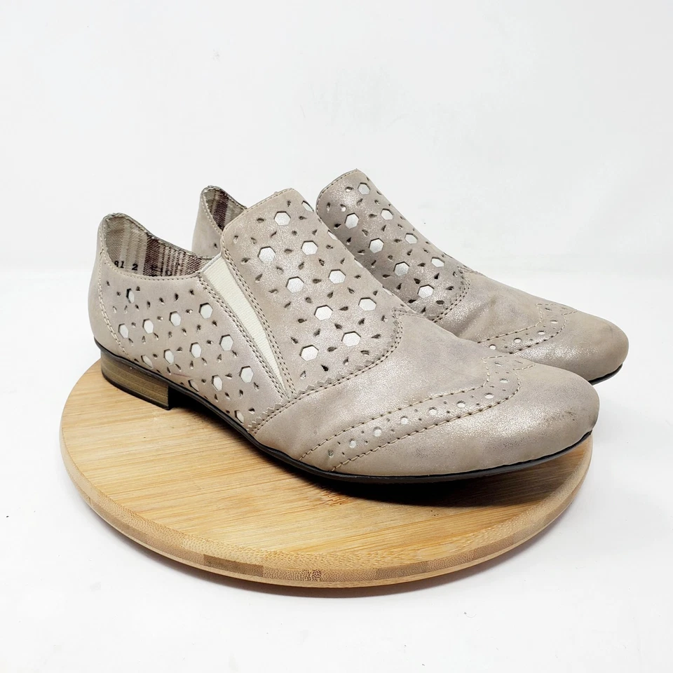 Rieker Zapatos Mujer 39 Sin Cordones Gris Metálico Recorte Shootie Western Boho Mocasín Foto 1 de 4