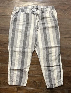 Allen Allen Pants Womens Large Linen Flowy Casual Pockets Mid Rise Gray Stripes - Picture 1 of 4