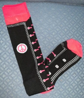 НОСКИ НА КОЛЕНЯХ РОЗОВЫЕ ШНУРКИ ЗНАК МИРА РАЗМЕР ВЫСОКИЙ 9-11 СУПЕР МИЛЫЙ АКСЕССУАР!! - Изображение 1 из 2