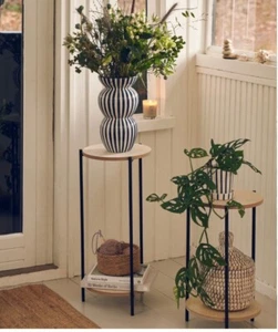 Elegant 2-Tier Round Coffee Table with Wooden Top - Plant Stand Black and olive - Picture 1 of 5
