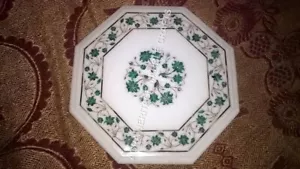 12" White Marble Console Coffee Table Top Malachite Inlay Floral Art Decor E1137 - Picture 1 of 8