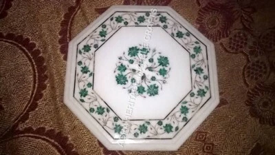 12" White Marble Console Coffee Table Top Malachite Inlay Floral Art Decor E1137 - Image 1 of 4